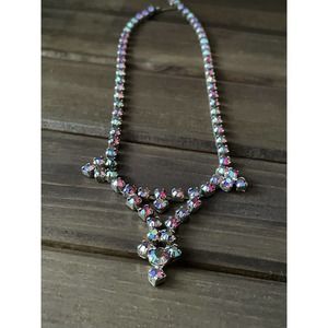 Stunning Vintage Rhinestones - Red Aurora Borealis Necklace - Adjustable Length